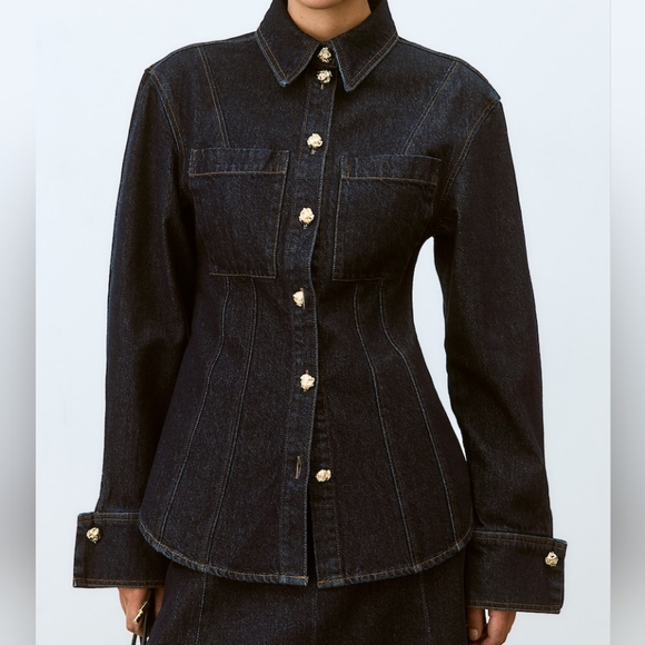 H&M Tops - H&M defined-Waist Denim Shirt Gold Buttons- Dark Denim Blue BNWT